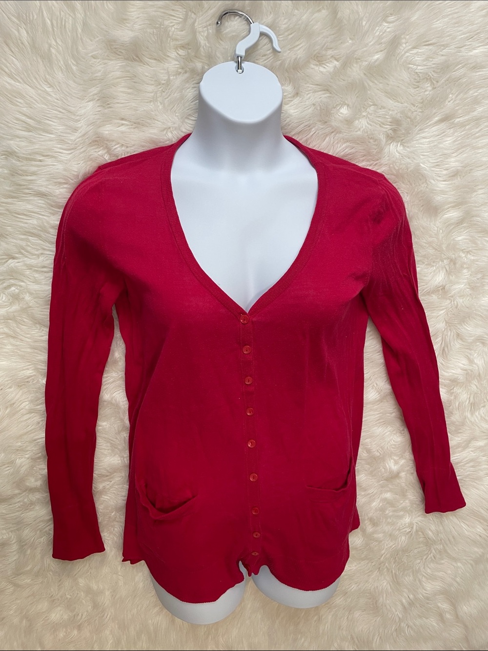 Victoria's Secret Lightweight Long & Lean Button-Front Cardigan Red Large - Picture 3 of 14